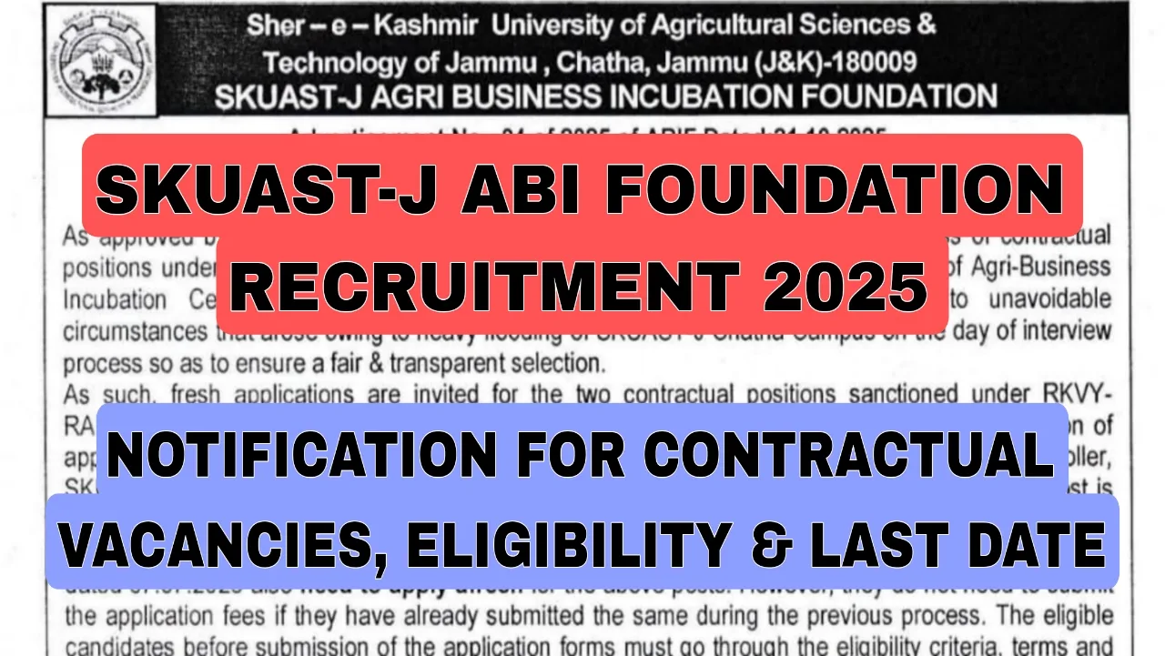 SKUAST-J ABI Foundation Recruitment 2025